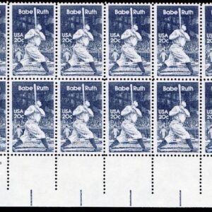Scott #2046 George Herman Babe Ruth 20¢ Plate Block of 20 Stamps - MNH P#4 LR