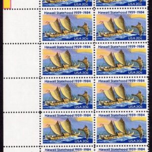 Scott #2080 Hawaii Plate Block of 20 Stamps - MNH UL