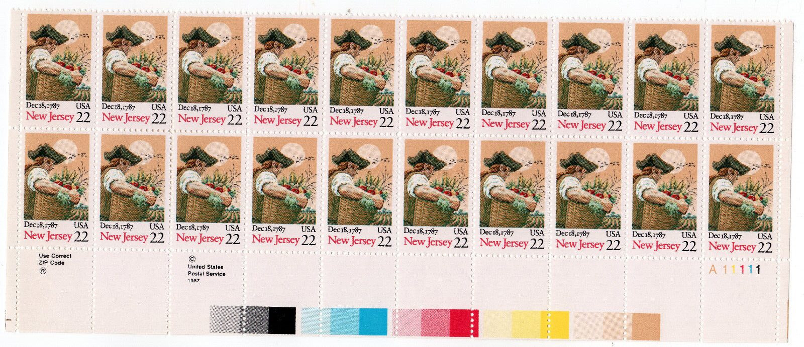 Scott #2338 New Jersey Plate Block of 20 Stamps - MNH LR