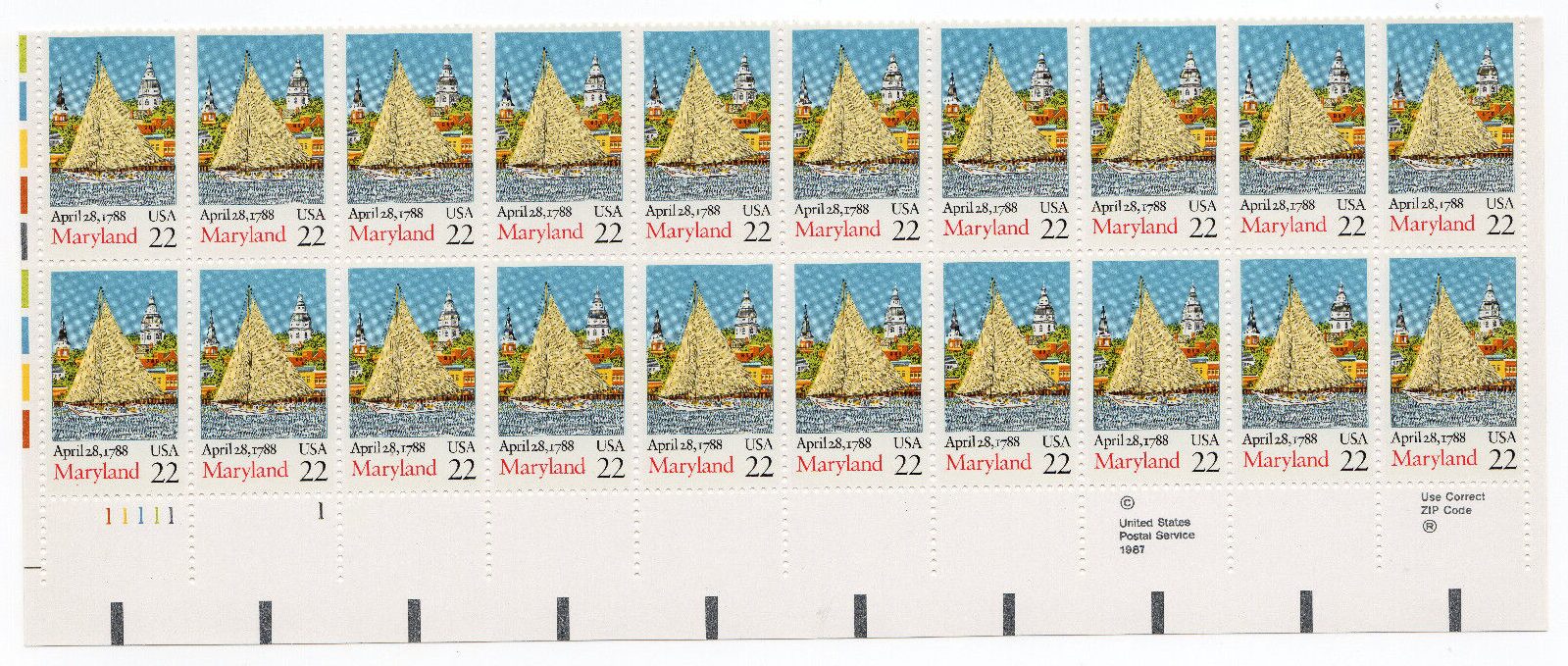 Scott #2342 Maryland Plate Block of 20 Stamps - MNH LL