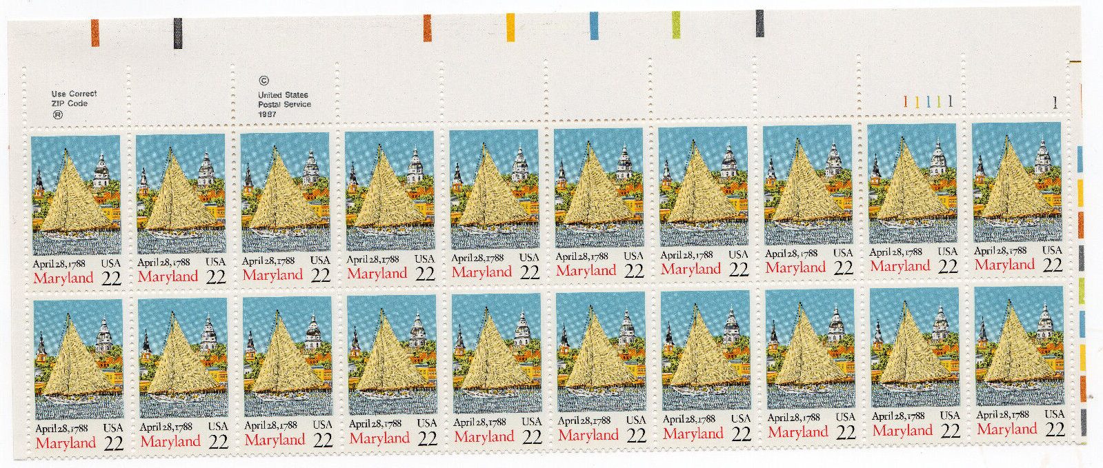 Scott #2342 Maryland Plate Block of 20 Stamps - MNH UR