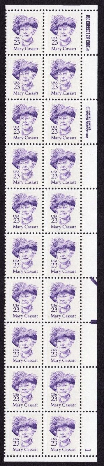 Scott #2181 Mary Cassatt Plate Block of 20 Stamps - MNH P#1 LR PC#8