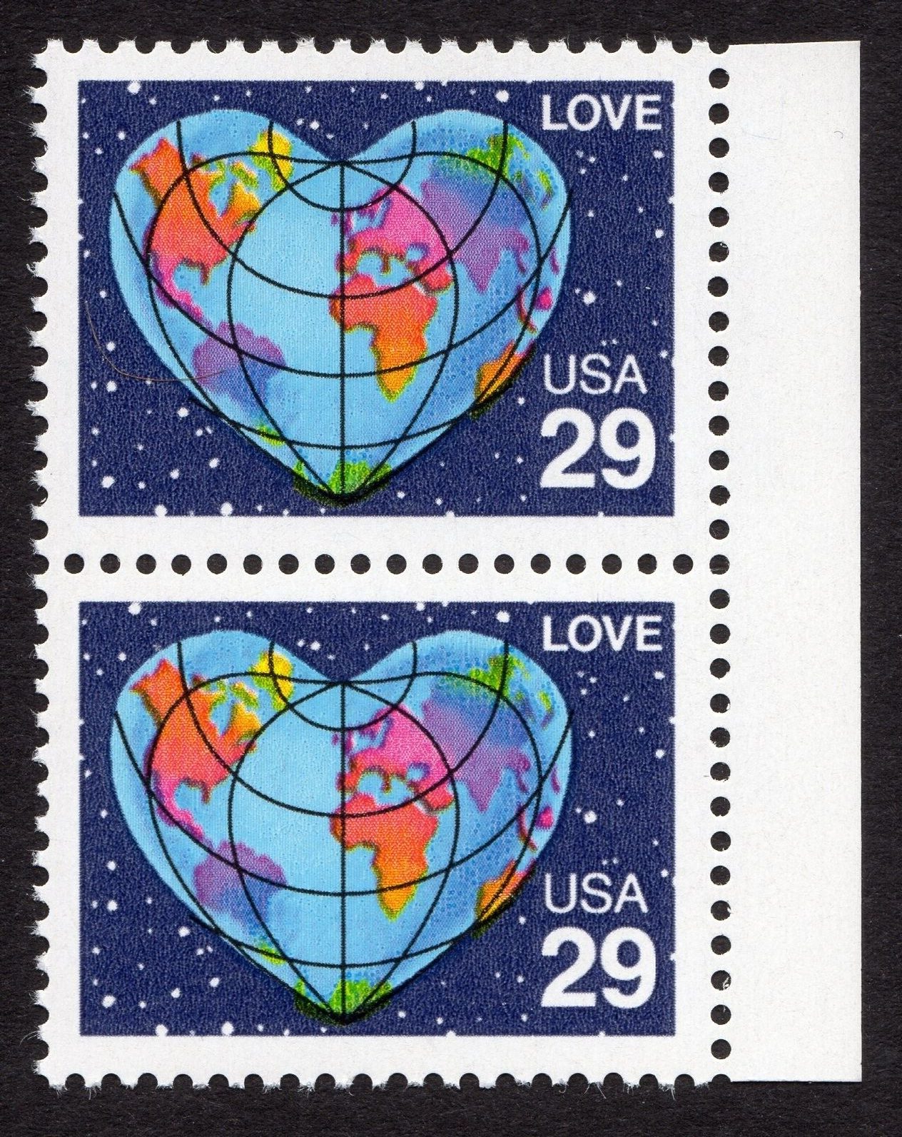 Scott #2535 Love Map Heart Pair of Stamps - MNH