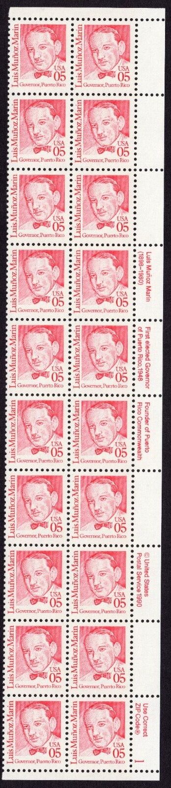 Scott #2173 Luis Munoz Marin Plate Block of 20 Stamps - MNH P#1 LR