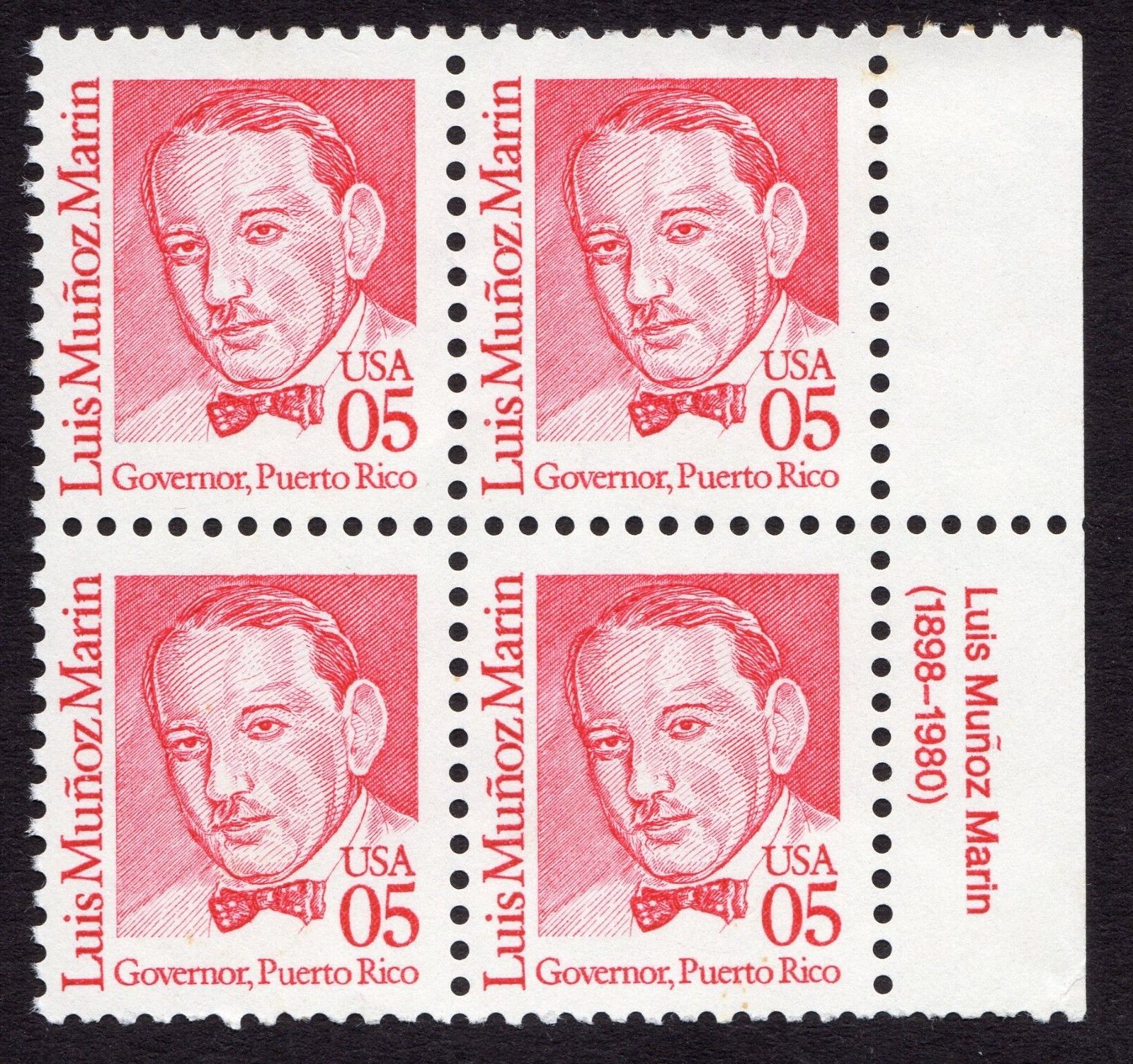 Scott #2173a Luis Munoz Marin Description Block of 4 Stamps - MNH