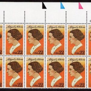 Scott #2146 Abigail Adams (Love Letters) Plate Block of 20 Stamps - MNH UL