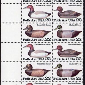 Scott #2141a (2138-41) Duck Decoys Plate Block of 20 Stamps - MNH UL