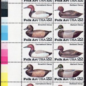 Scott #2141a (2138-41) Duck Decoys Plate Block of 20 Stamps - MNH LL