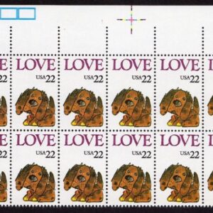 Scott #2202 Puppy Love Plate Block of 20 Stamps - MNH UR