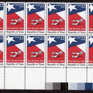 Scott #2204 22¢ Republic of Texas Plate Block of 20 Stamps - MNH LR