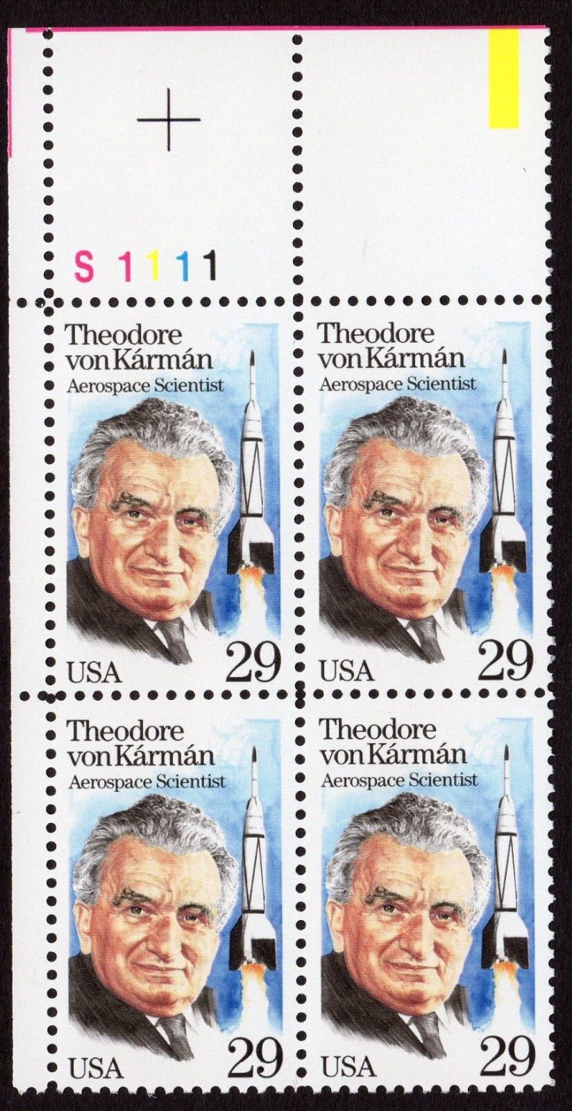Scott #2699 Theodore von Karman (Rocket Scientist) Plate Block of 4 Stamps MNH