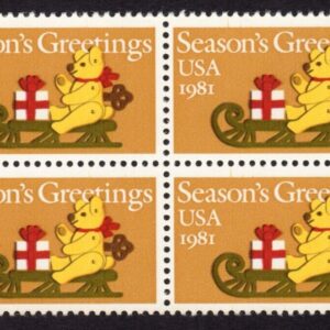 Scott #1940 1981 Teddy Bear on Sleigh Block of 4 Stamps - MNH