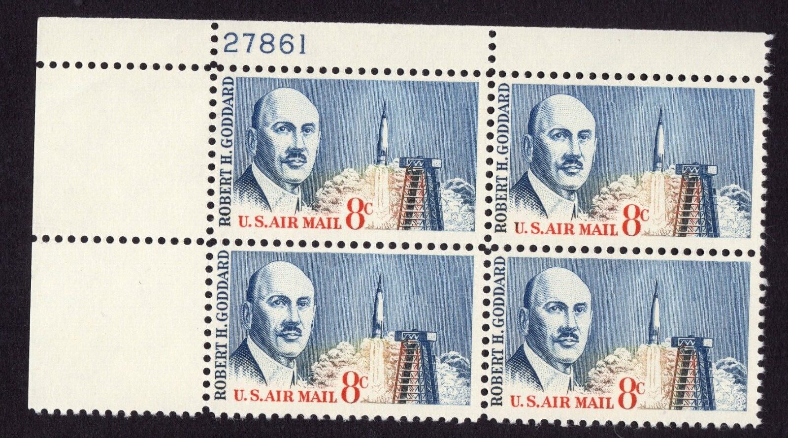 Scott #c69 Robert H. Goddard Plate Block of 4 Airmail Stamps - MNH