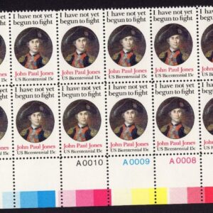 Scott #1789 John Paul Jones (Patriot, UVA) Plate Block of 16 Stamps - MNH LR