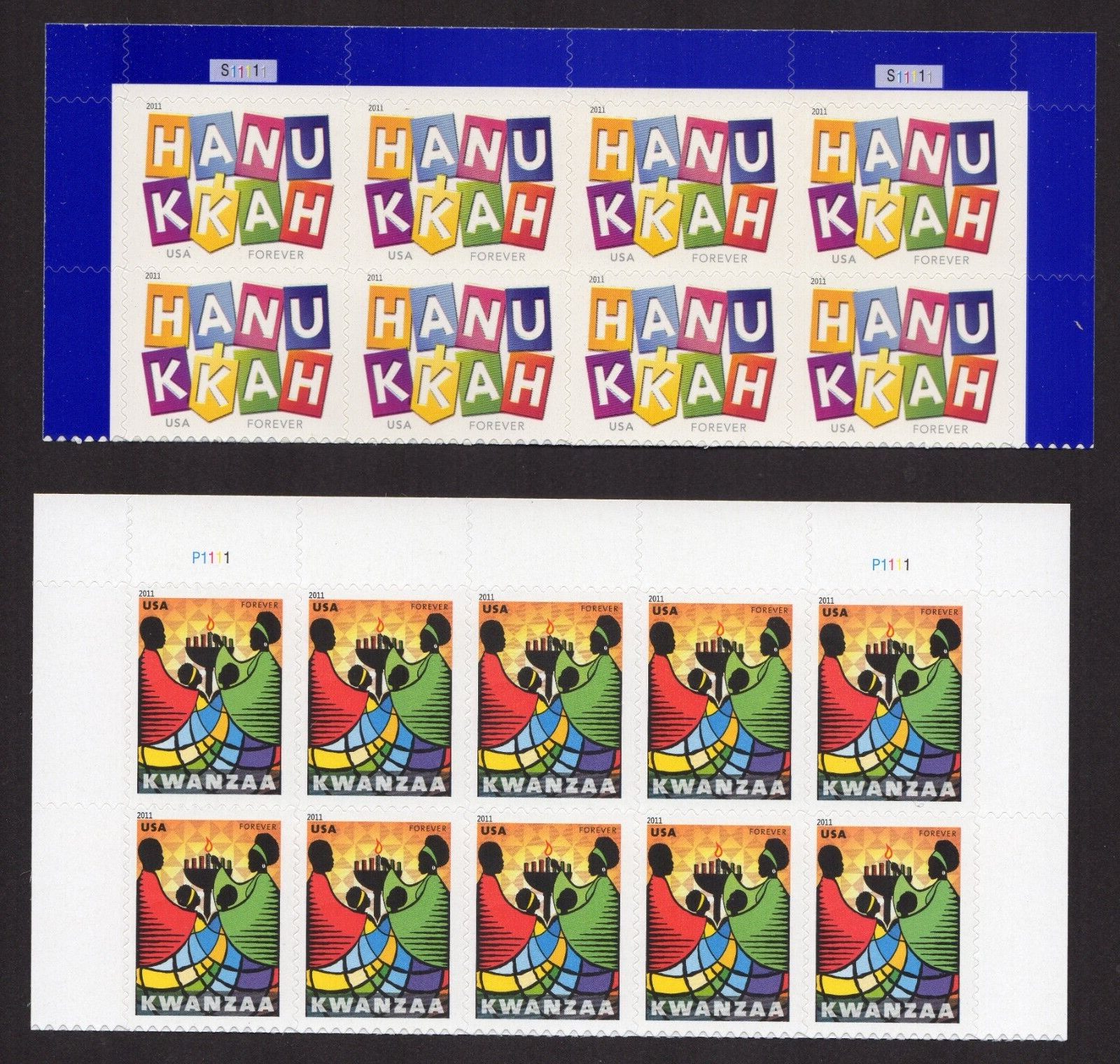 Scott #4583-4584 Hanukkah Kwanzaa Half Sheet of 10 & 8 Forever Stamps - MNH Top
