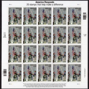 Scott #B2 9-11 America Responds Full Sheet of 20 Stamps - MNH P#P1111