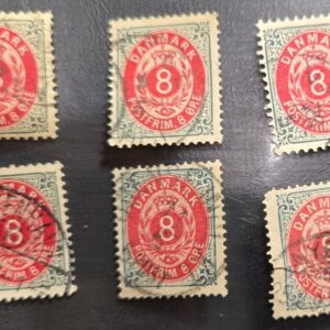 Stamp Denmark A6 8s Slate & Carmine x6 used