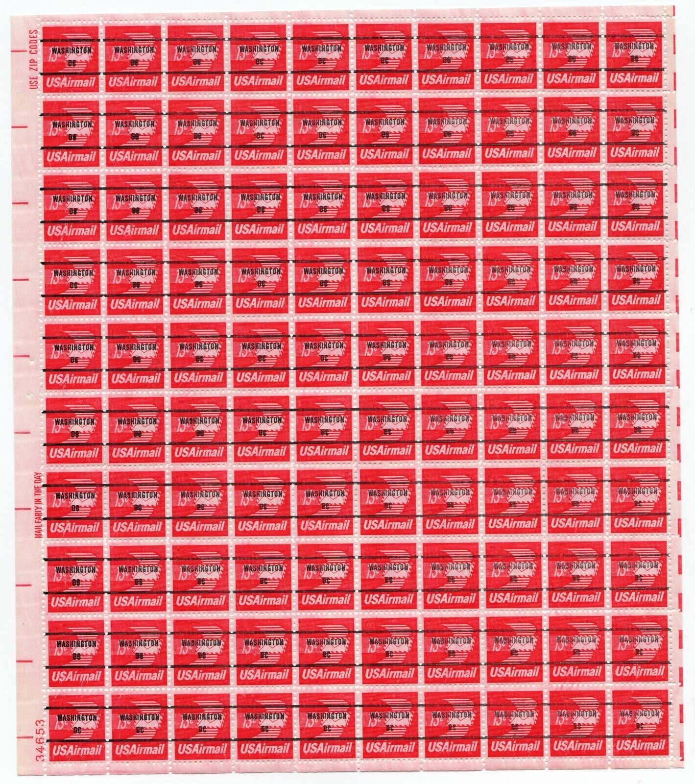 Scott #c79b Precancel Airmail Winged Envelope Sheet of 100 Stamps MNH P#34653 LL