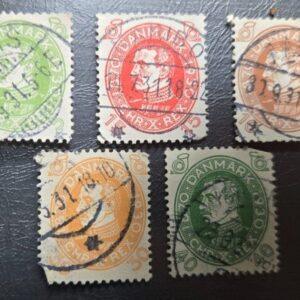 Stamp Denmark 1930 King Christian X A31 #210, 213, 214, 217, 219 used