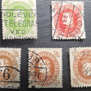 Stamp Denmark 1930 King Christian X A31 #210, 213 x3, 214 used