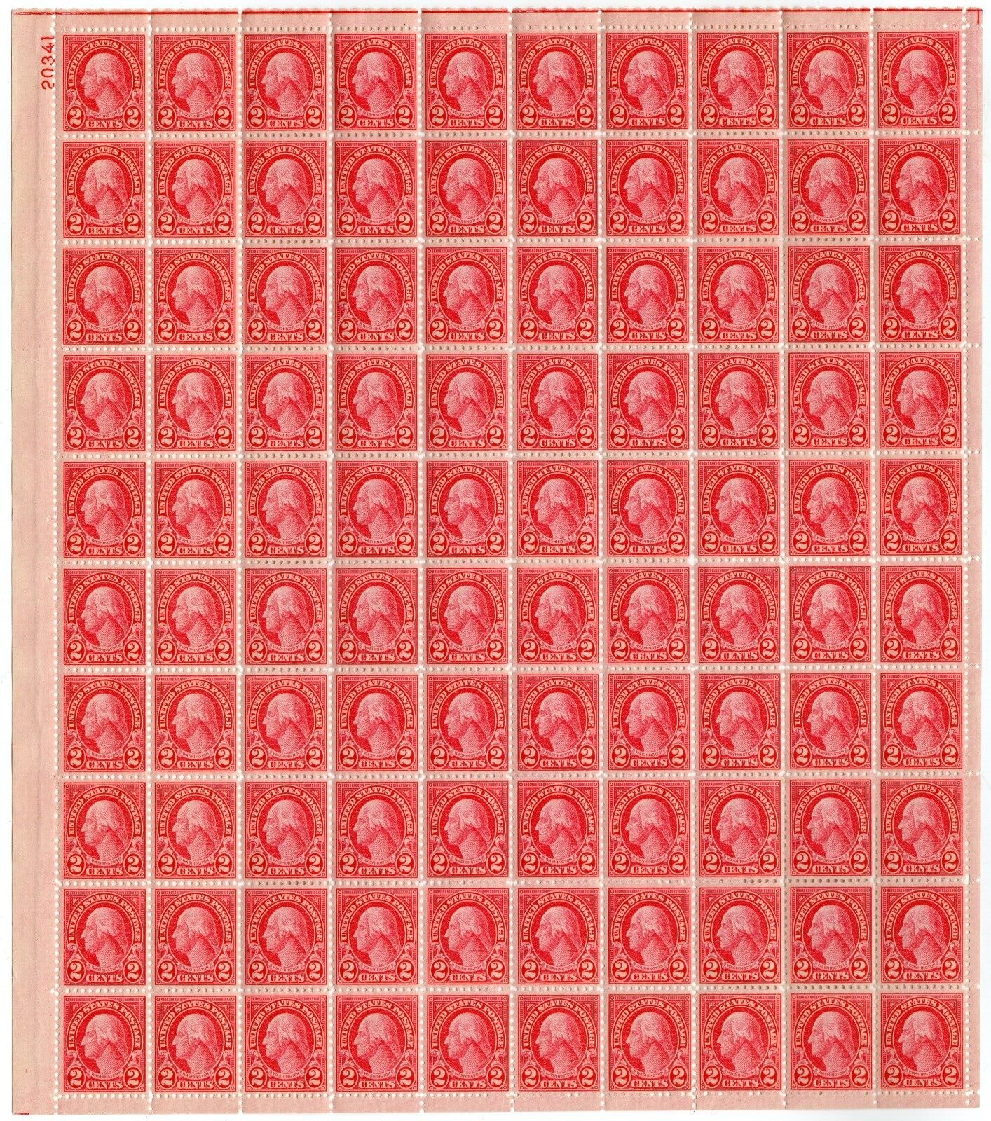 Scott #634 George Washington Sheet of 100 Stamps - MNH P#20341 UL