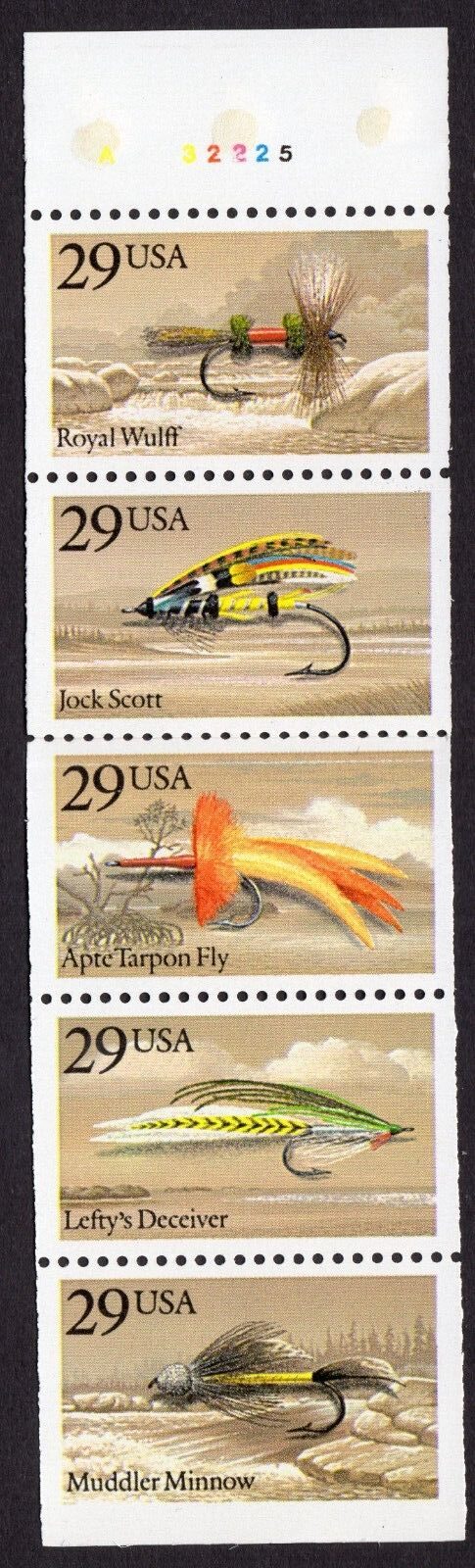 Scott #2549a FISHING FLIES Booklet Pane of 5 29¢ Stamps - MNH P#32225