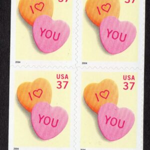 Scott #3833 37¢ Candy Hearts Plate # Block of 4 Stamps - MNH