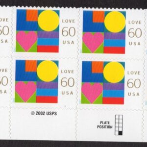 Scott #3658 Wedding Love Plate Block of 8 Stamps- MNH Bottom