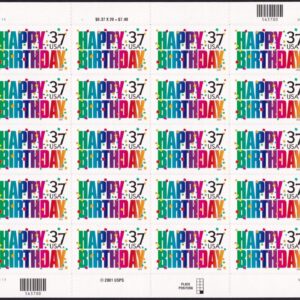 Scott #3695 Happy Birthday Sheet of 20 Stamps - MNH