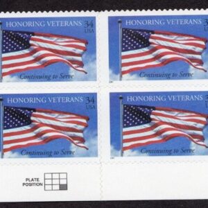 Scott #3508 Honoring Veterans Flag Plate Block of 8 Stamps - MNH Bottom P#P2222