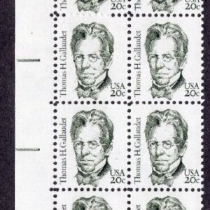Scott #1861 Thomas H. Gallaudet Plate Block of 20 Stamps - MNH P#2 UL