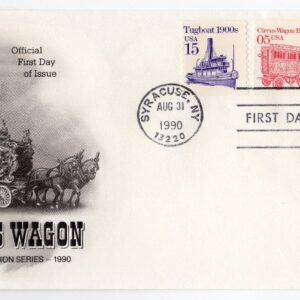 Scott #2452 & 2260 Circus Wagon (08/31/1990) Artcraft Coil Pair FDC Syracuse NY