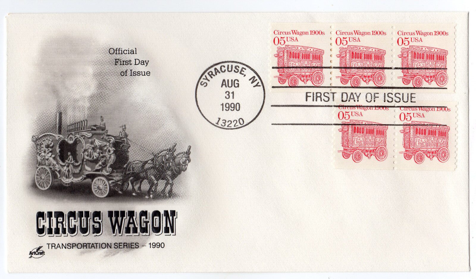 Scott #2452 Circus Wagon (08/31/1990) Artcraft Coil FDC Syracuse NY