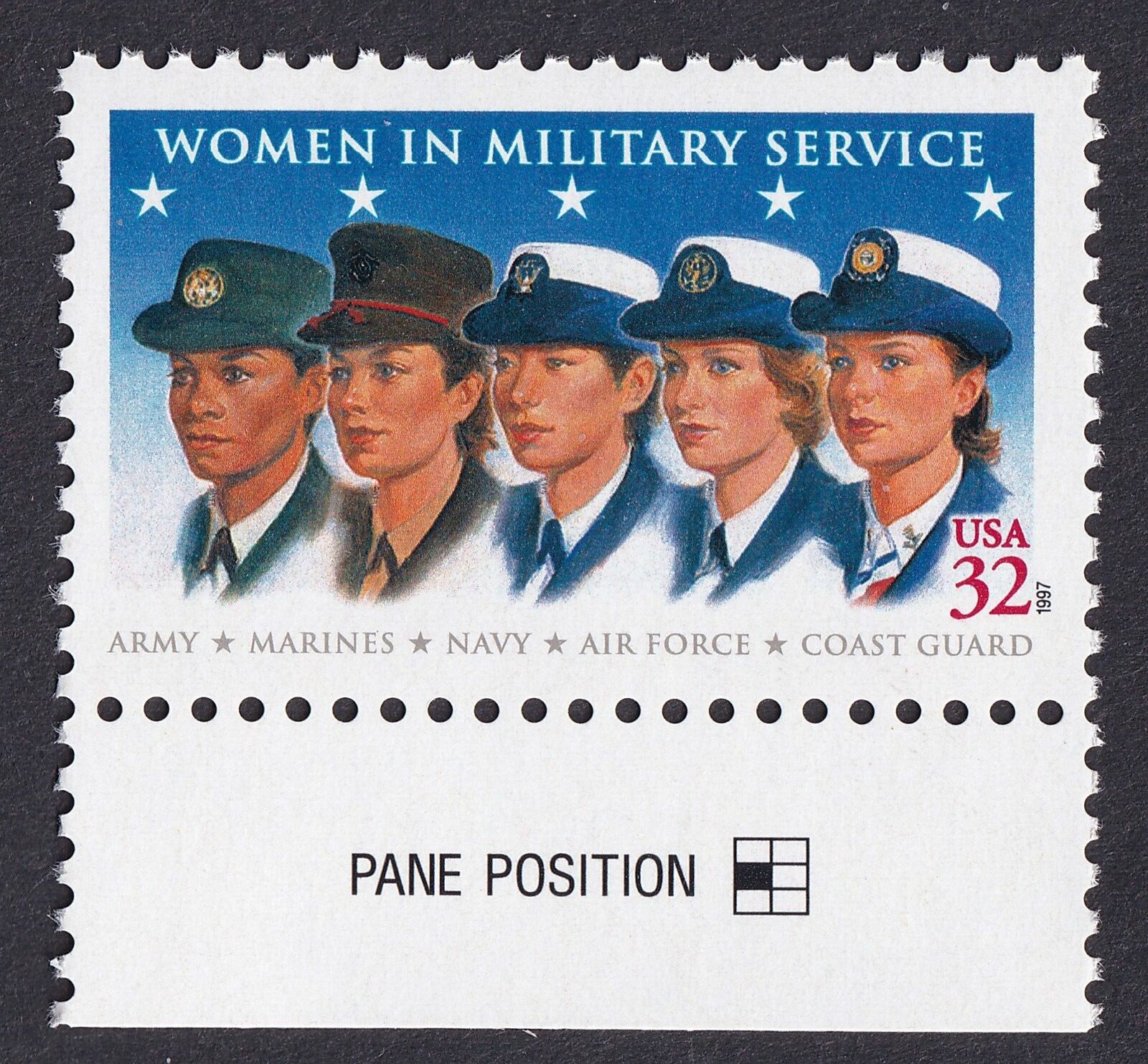 Scott #3174 Women in Military Service Single Stamp - MNH w/Pane Position