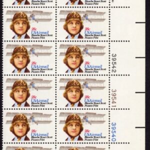 Scott #c99 Blanche Stuart Scott Airmail Plate Block of 20 Stamps - MNH LR