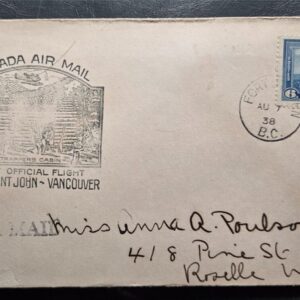 Stamp Canada Cover 1938 Air Mail B. C. to NJ