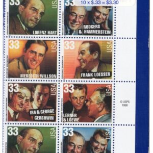 Scott #3350a Broadway Songwriters Title Block of 8 Stamps - Sealed