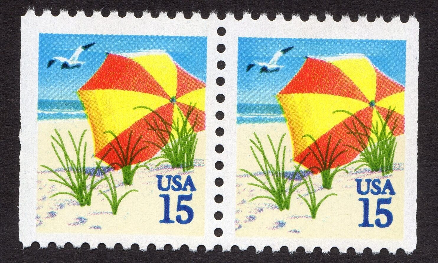 Scott #2443 Beach Umbrella Booklet Horizontal Pair of Stamps - MNH EFO