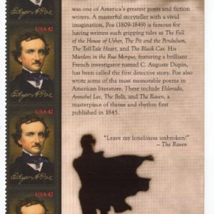 Scott #4377 Edgar Allen Poe (Raven) Title Plate Block of 4 Stamps - MNH