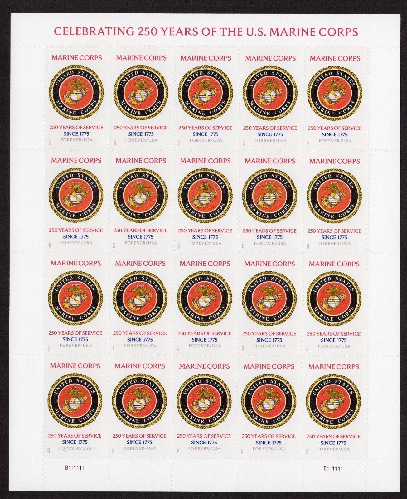 Scott #6011 US Marines 250th Anniversary Sheet of 20 Forever Stamps - MNH