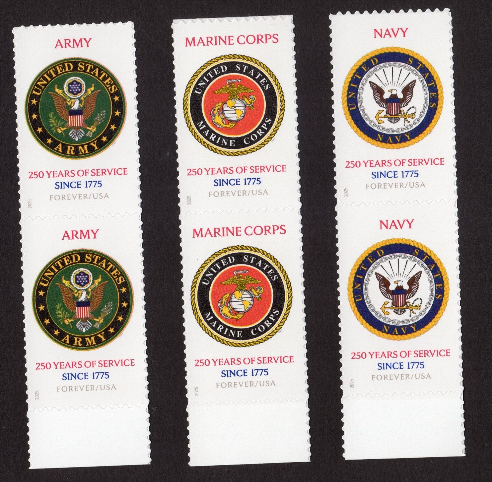 Scott #6010-6012 US Army Navy Marines 250th Anniversary Pair of Stamps - MNH