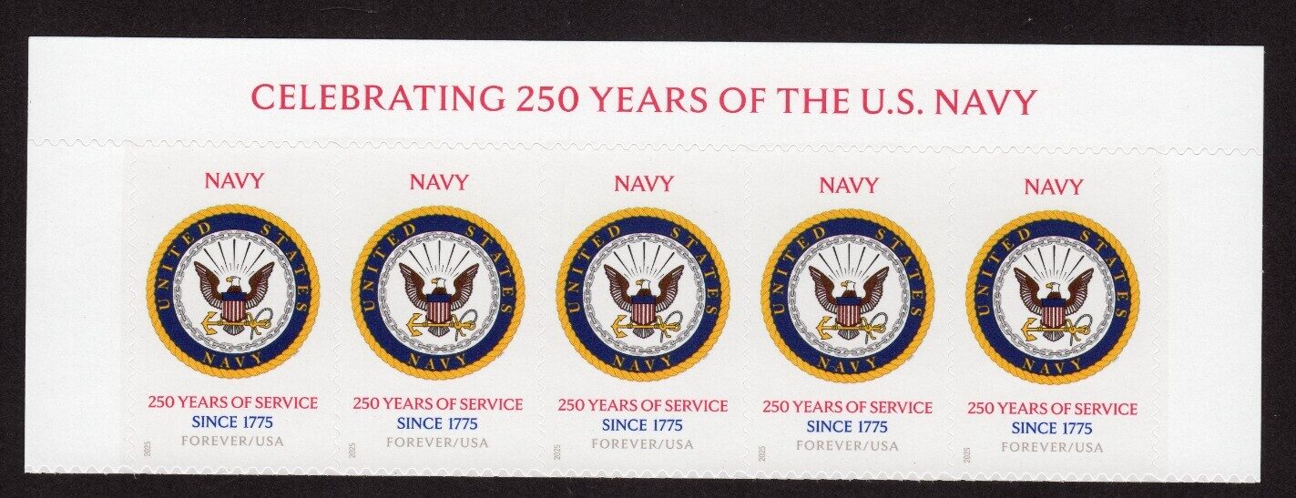 Scott #6012 US Navy 250th Anniversary Title Strip of 5 Forever Stamps - MNH
