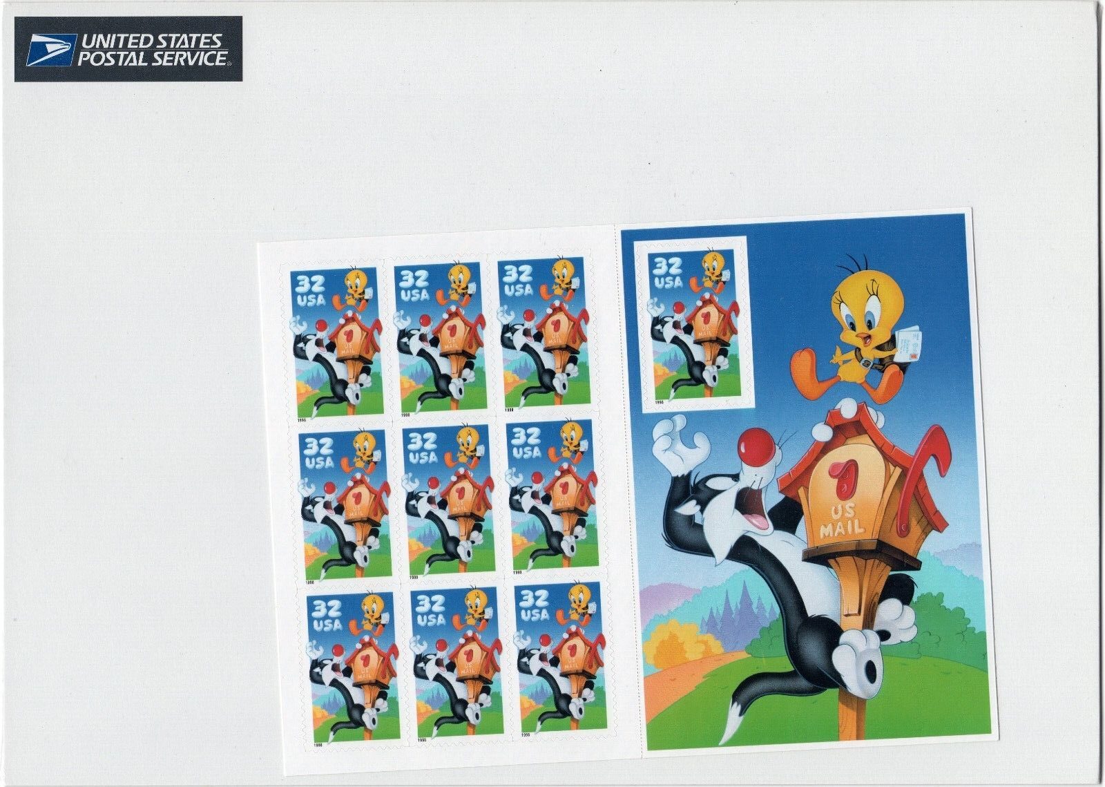 Scott #3204 Sylvester & Tweety Sheet of 10 Stamps - Sealed White
