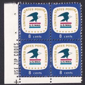 Scott #1396 Blue Eagle US Mail Zip Block of 4 Stamps - MNH