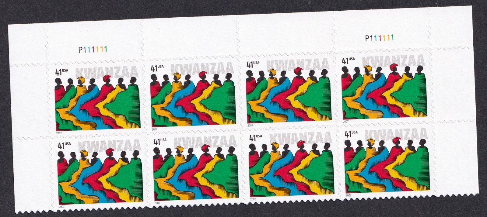 Scott #4220 Kwanzaa Plate Block of 8 Stamps - MNH Top