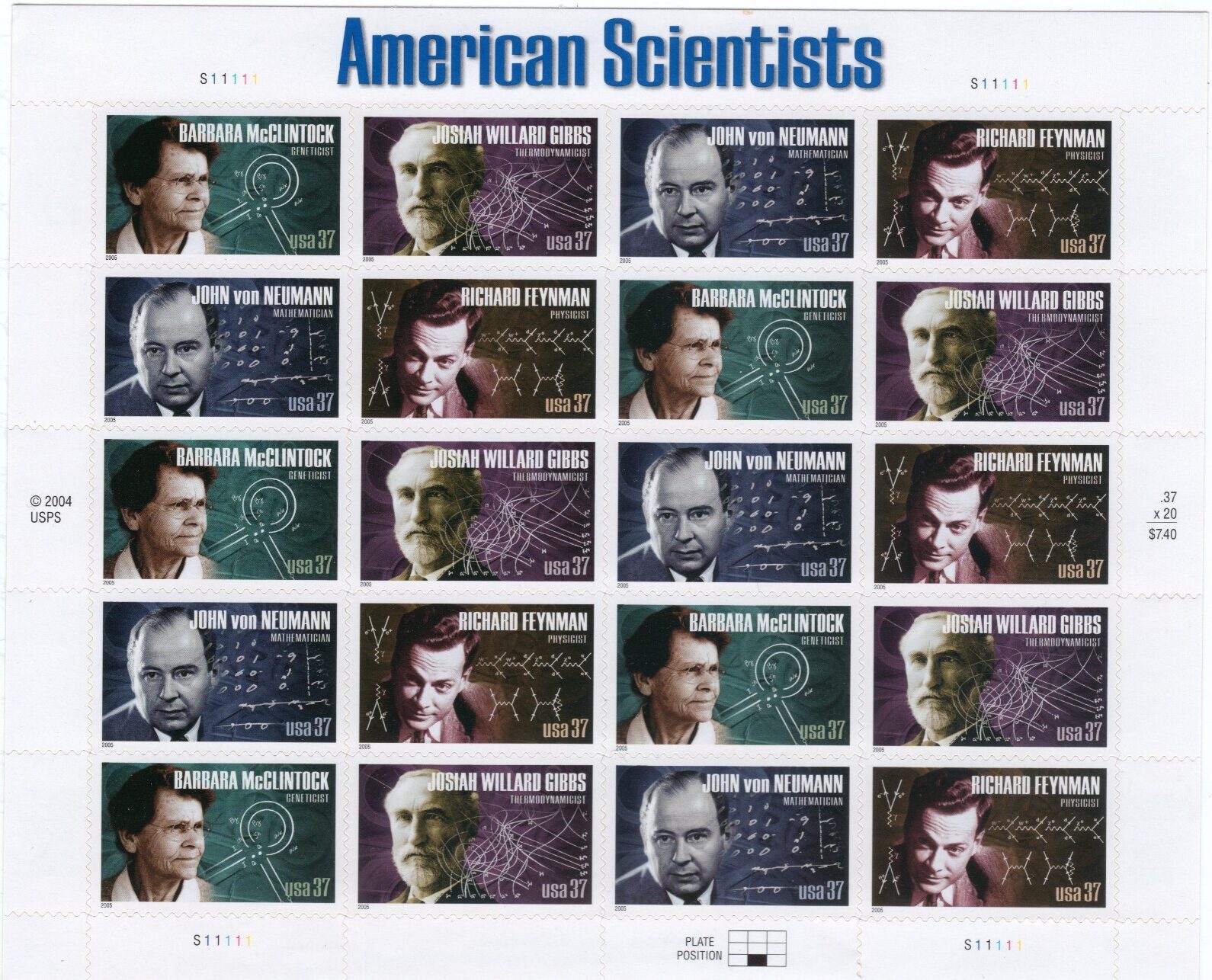 Scott #3909a (3906) American Scientists Sheet of 20 Stamps - MNH