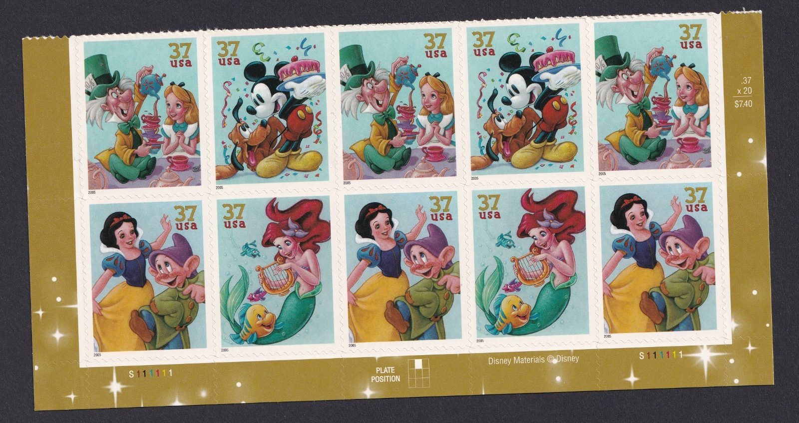 Scott #3915a Disney Celebration Plate Block of 10 Stamps - MNH Bottom