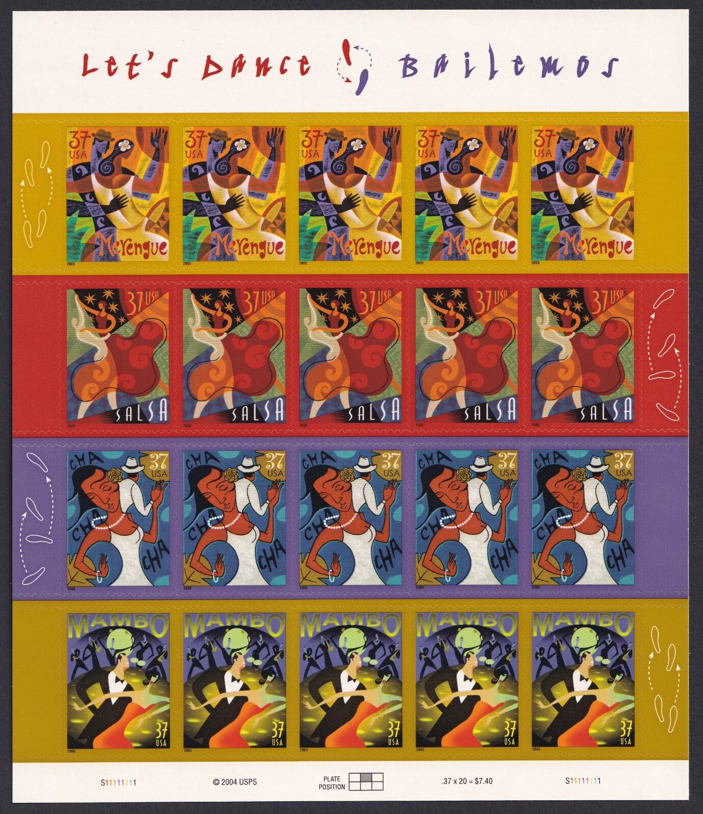 Scott #3942a (3939-42) Let's Dance Sheet of 20 Stamps - MNH