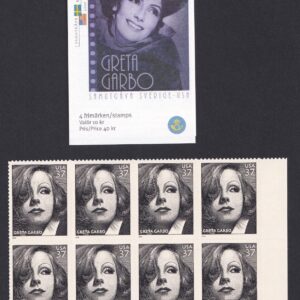 Scott #3943 Greta Garbo Plate Block of 8 Stamps - MNH w/Swedish booklet (2517C)