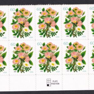 Scott #3837 Pink Roses Bouquet Plate Block of 10 Stamps - MNH